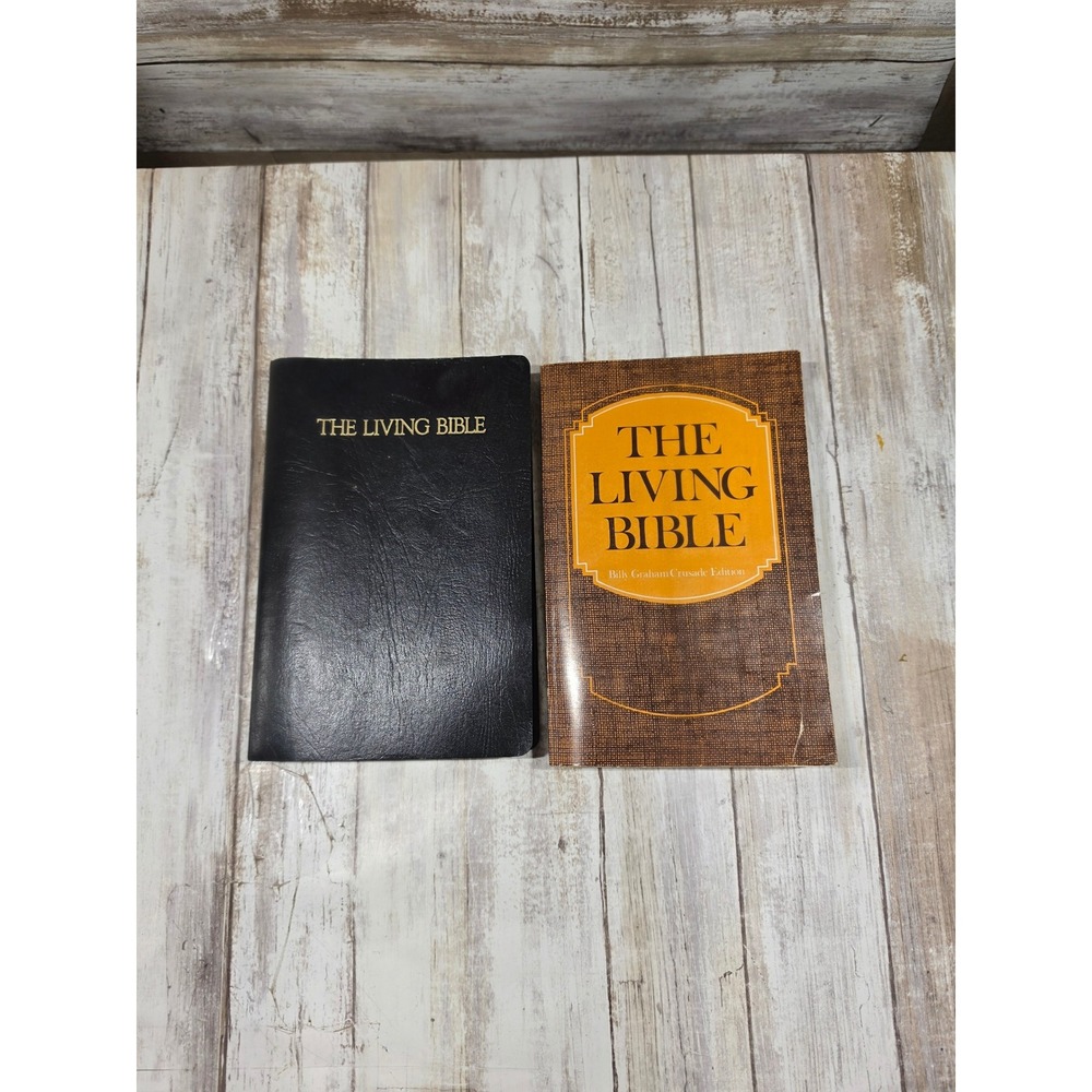 2 Books The Living Bible Paraphrased Deluxe Award Edition Billy Graham Crusade